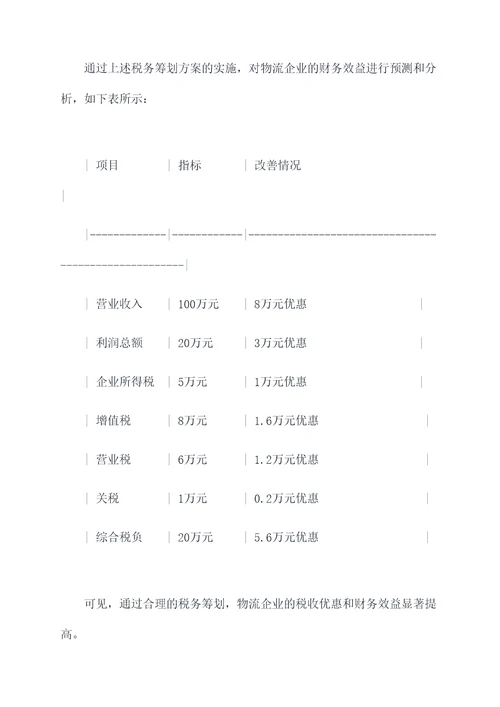 物流公司税务筹划方案模板