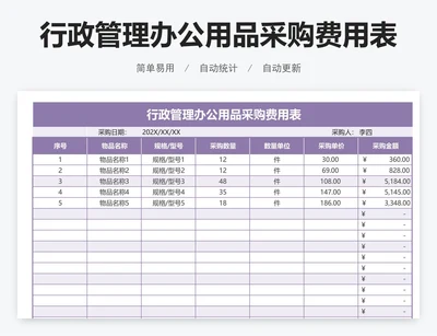 行政管理办公用品采购费用表