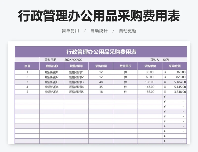 行政管理办公用品采购费用表