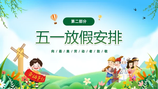 绿色卡通儿童五一劳动节安全教育主题班会PPT
