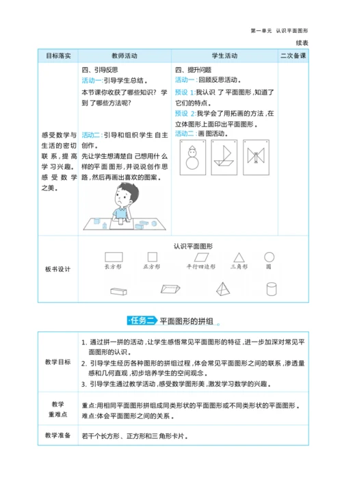 第一单元 认识平面图形（大单元教学设计）-2024-2025学年一年级下册数学人教版（2024）