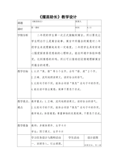 小学二下语文《揠苗助长》教案