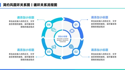 蓝色简约风4项圆环关系图PPT