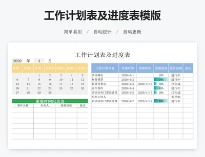 工作计划表及进度表模版