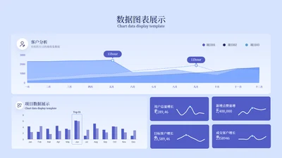 蓝色数据图表展示图表页