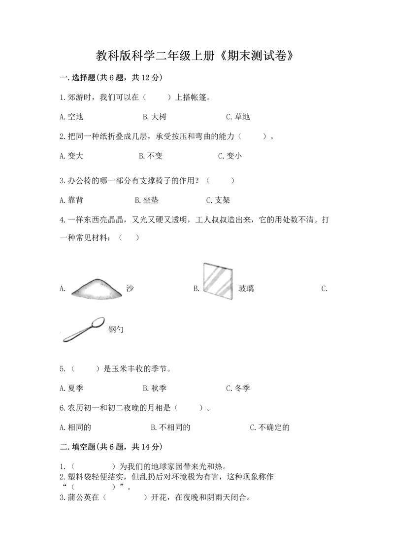 教科版科学二年级上册《期末测试卷》加下载答案.docx