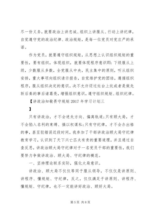 讲政治知敬畏守规矩XX年学习计划.docx