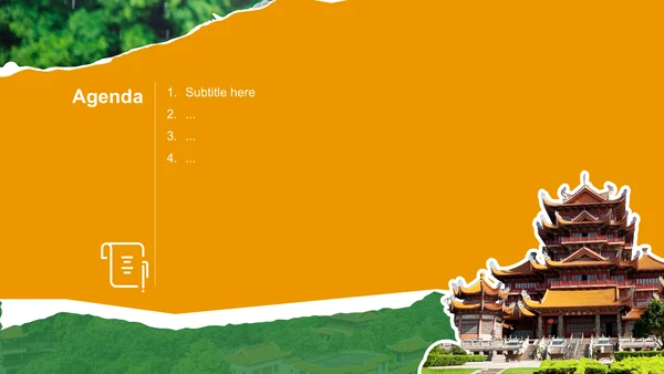 橙色撕纸风福州历史名城与自然风光探索PPT主题