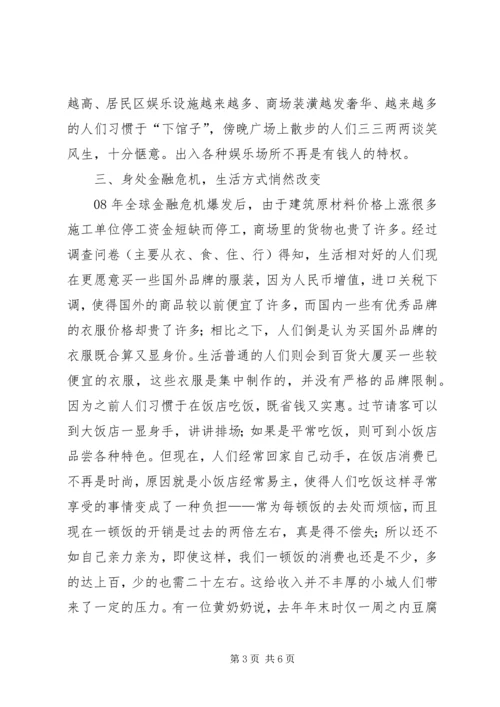 轻产院韩阳阳XX县区金融危机下居民生活水平调研报告.docx