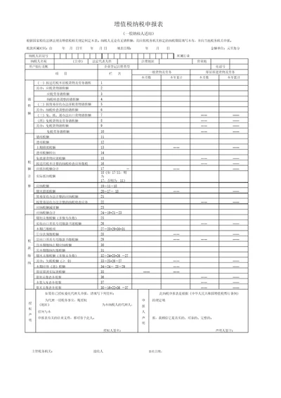 增值税纳税申报表主表、附表一、附表二完整版