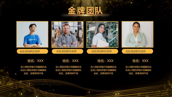 黑金酷炫金牌团队成员介绍PPT模板