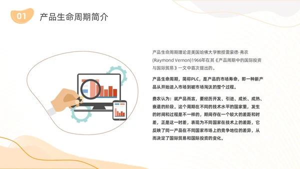 橙色简约几何线条产品生命周期商务动态PPT