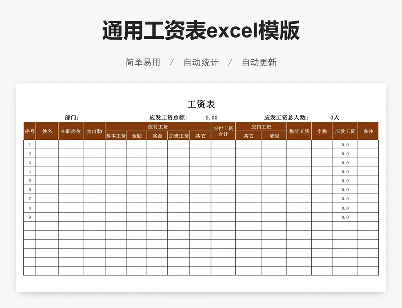 通用工资表excel模版