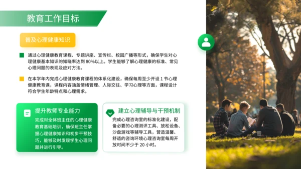 绿色简约风学生心理健康教育工作规划PPT