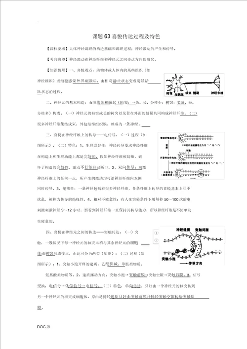 高中生物63兴奋传递的过程和特点讲练中图版高中必修1生物试题