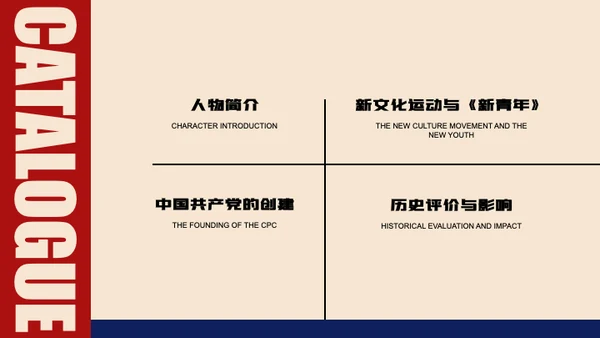 红蓝色经典简约人物介绍陈独秀PPT模板