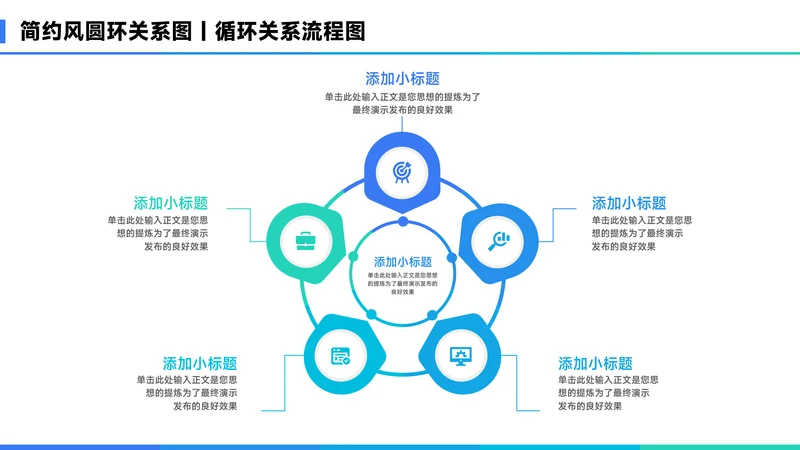 蓝色简约风5项圆环总分关系图PPT
