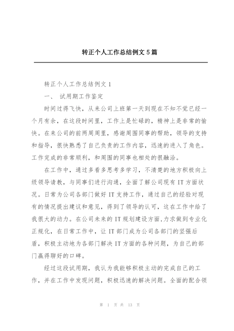 转正个人工作总结例文5篇.docx