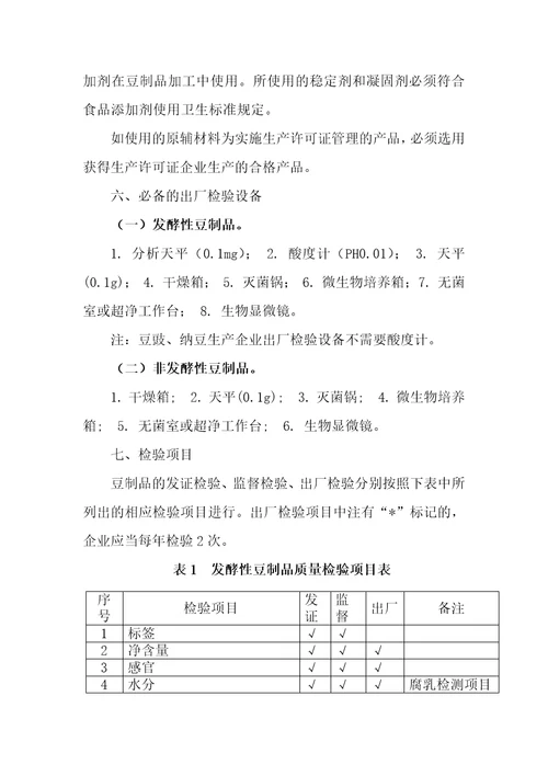 豆制品生产许可证审查细则XXXX版