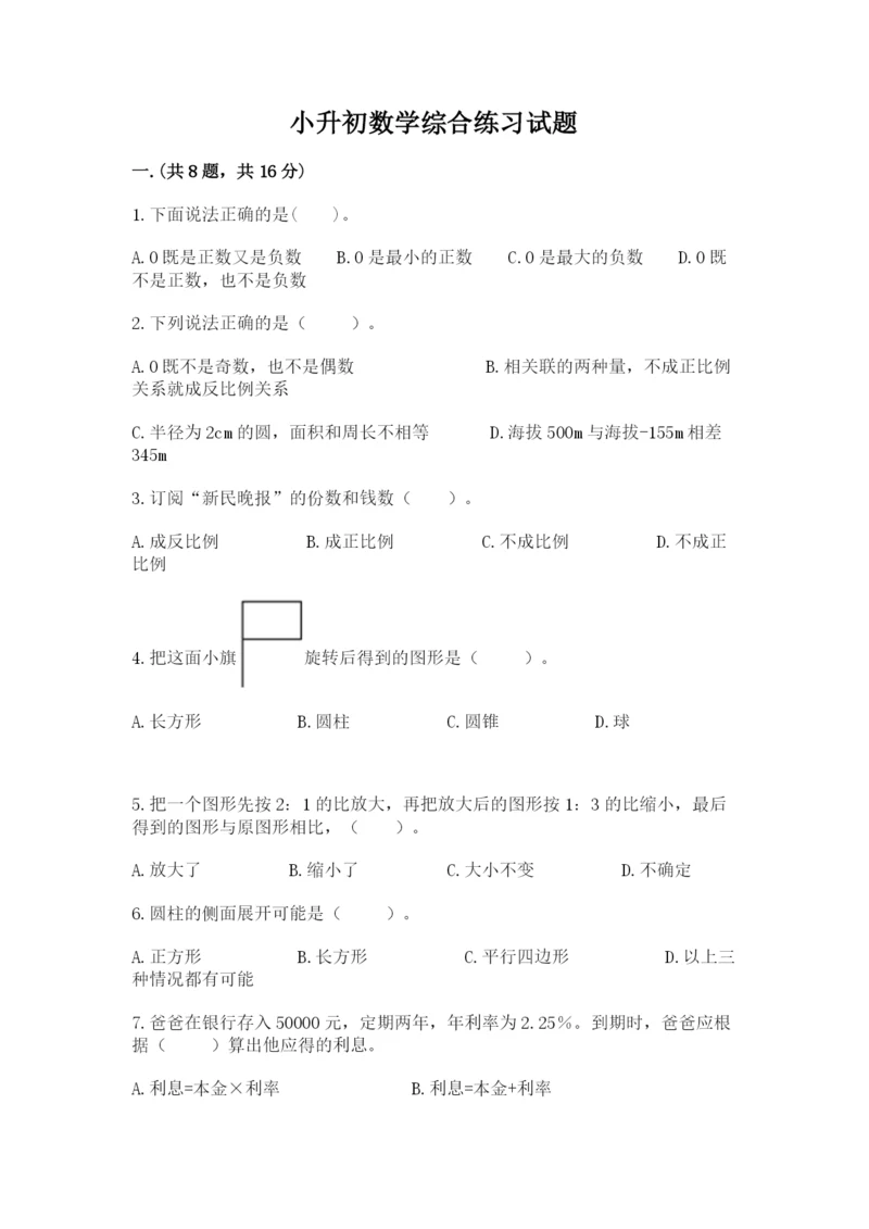 小升初数学综合练习试题精品（精选题）.docx