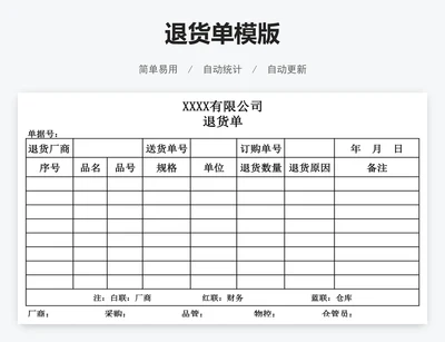 退货单模版