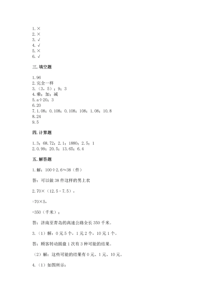 人教版数学五年级上册期末测试卷（精品）word版.docx