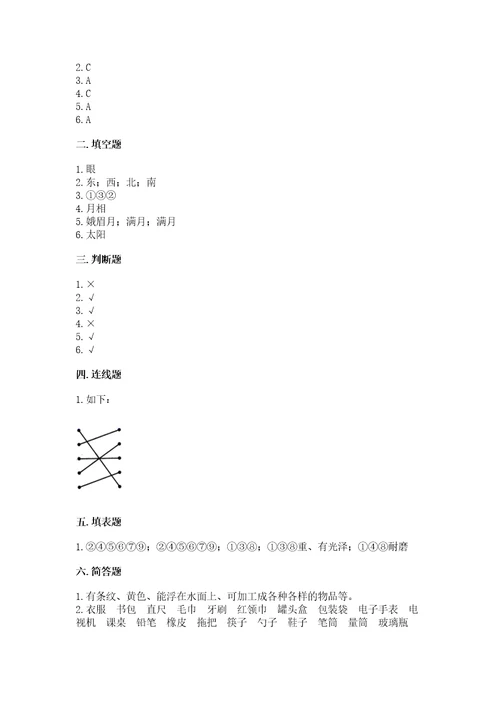 教科版科学二年级上册第二单元《材料》测试卷附答案研优卷