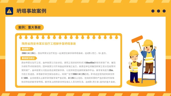 橙黄简约插画风典型建筑施工生产安全事故警示教育PPT模板