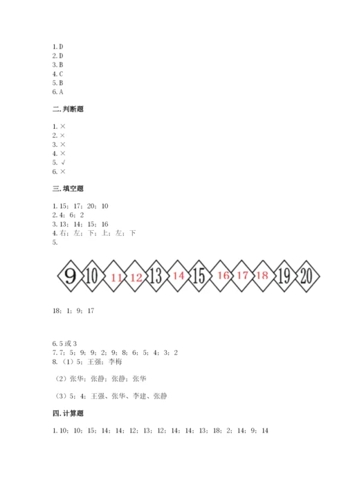 人教版一年级上册数学期末测试卷附答案（预热题）.docx