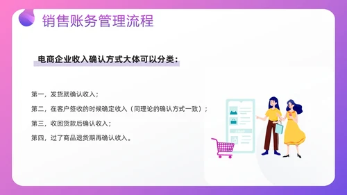 紫色插画电商行业会计处理流程PPT模板宣传PPT动态PPT财务知识培训
