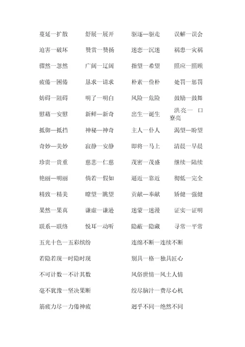 小升初近义词、反义词复习