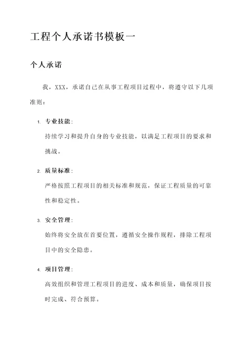 工程个人承诺书模板
