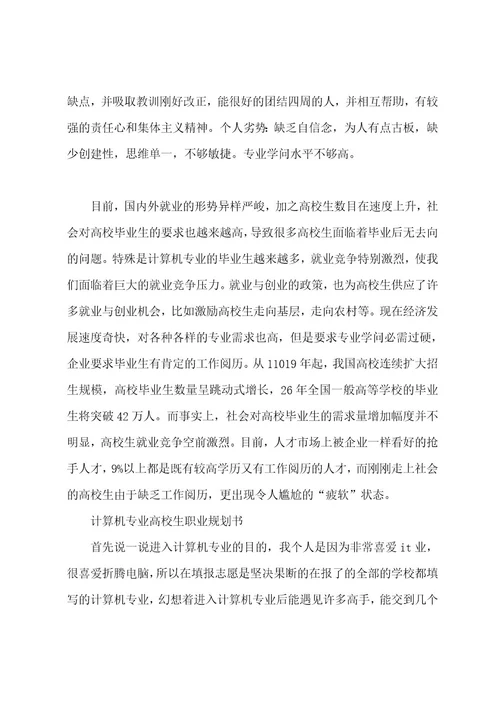 计算机专业大学生职业规划书