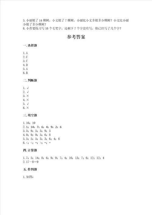 冀教版一年级上册数学第九单元 20以内的减法 测试卷精品完整版