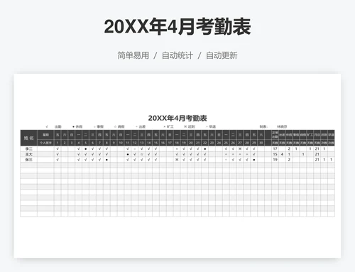 20XX年4月考勤表