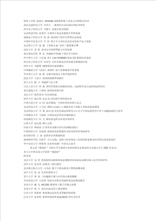 历届“挑战杯大学生课外学术科技作品竞赛