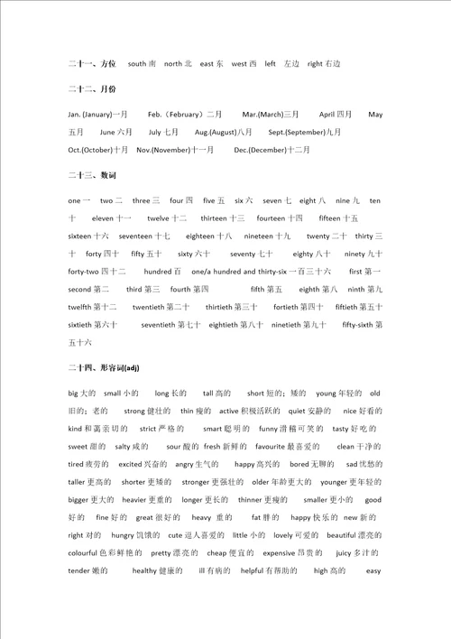 小学英语总结大全part2词汇分类集中复习