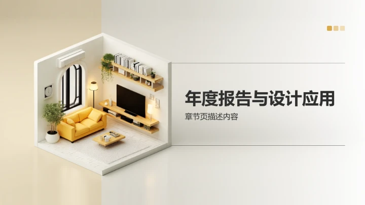 黄色3D风客厅设计PPT