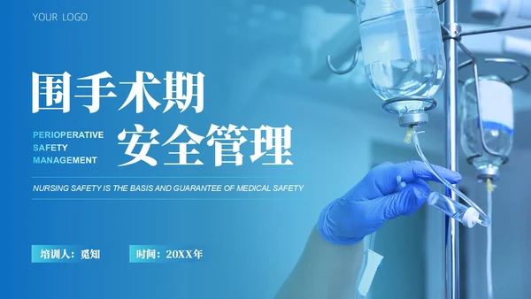 蓝绿色渐变简约实拍风格围手术期安全管理医护人员PPT