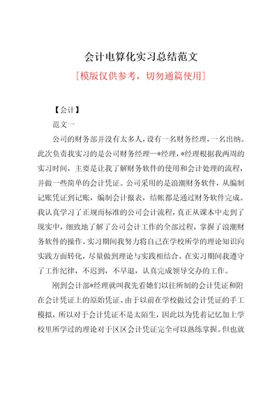 会计电算化实习总结范文