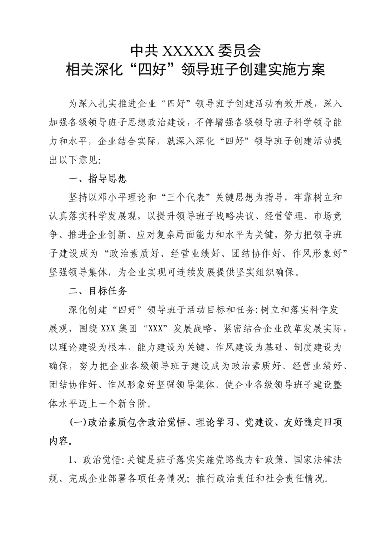 企业四好领导班子创建活动实施专业方案.docx