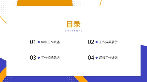 蓝橙动感年中工作总结汇报通用PPT模板