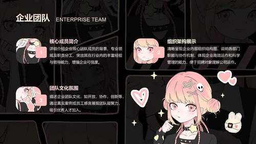 次元少女黑粉色简约风企业招聘PPT