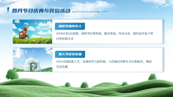 卡通毛毡风4月旅游攻略ppt模板