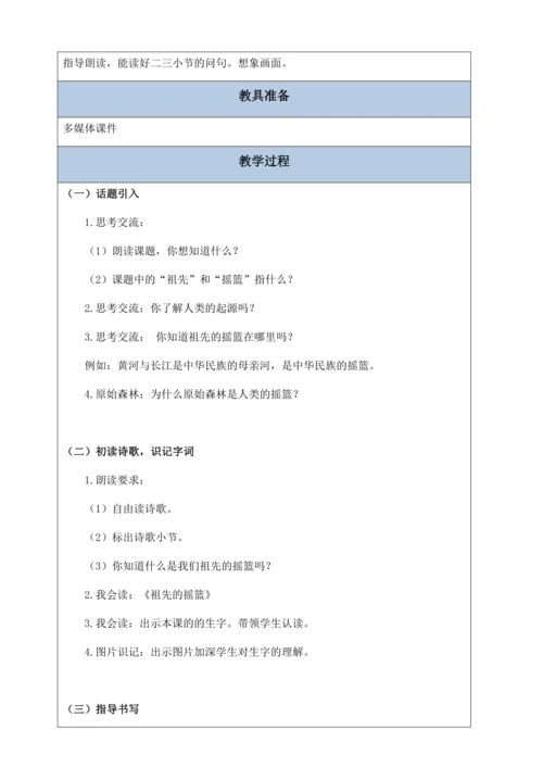 【核心素养】部编版语文二年级下册-23. 祖先的摇篮 第1课时（教案含反思）