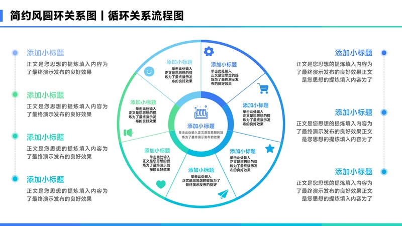 蓝色简约风7项圆环关系图PPT