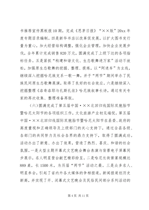 文化体育局工作总结及XX年工作计划（文化工作）.docx