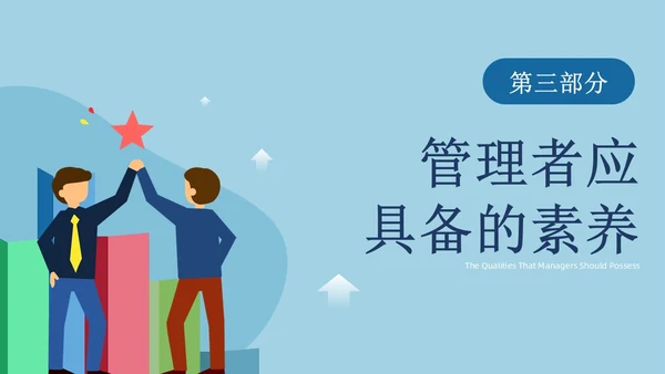 莫兰迪蓝色插画风管理者的角色定位自我认知公司培训ppt模团队管理