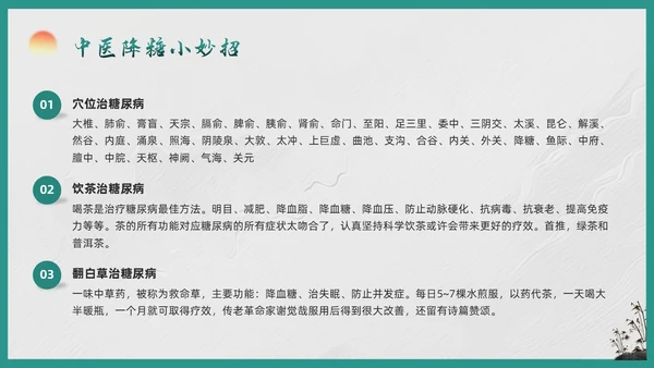 绿色简约糖尿病的中医养生疗法PPT模板宣传PPT动态PPT世界糖尿病日