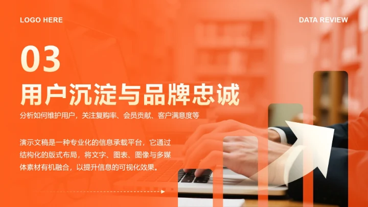 橙色商务风双十一电商战报全链路数据复盘PPT模板